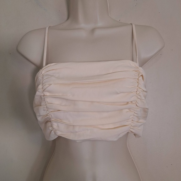 House Of Harlow 1960 Light Cream Spaghetti Smocked Gathered Crop Top XS - Picture 1 of 7